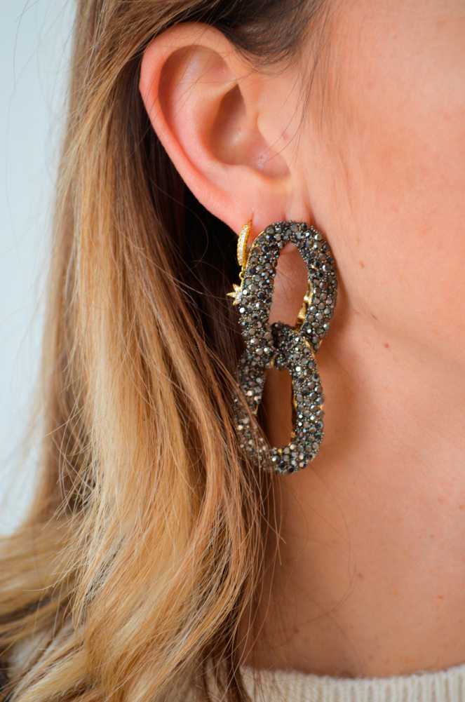 Boucles d'Oreilles Strass Noire HELLY Noho - 1