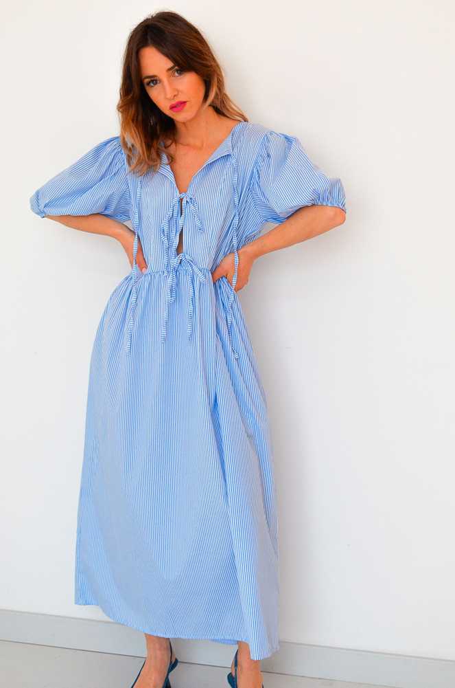 ISA Blue Striped Dress  - 1