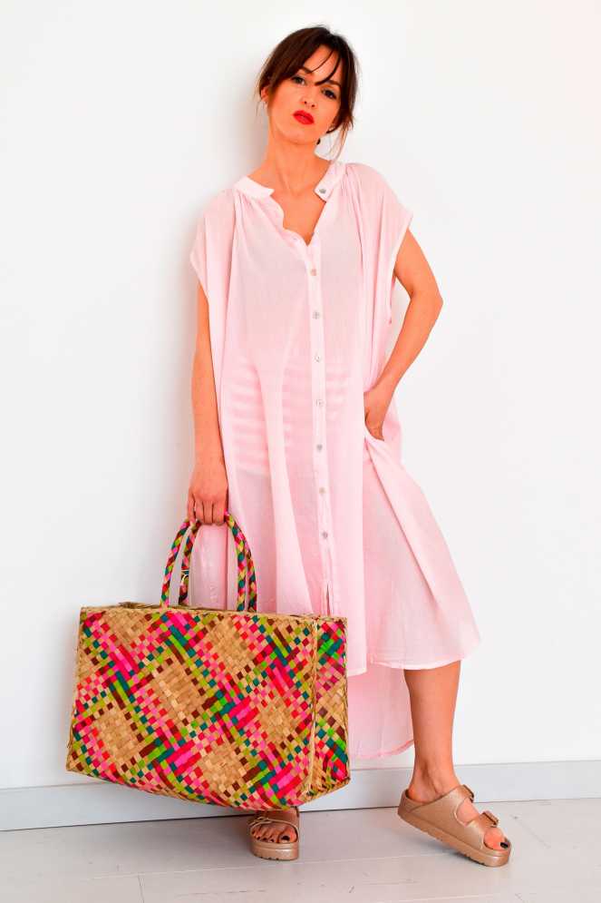 LEA Pink Cotton Kimono Dress  - 1