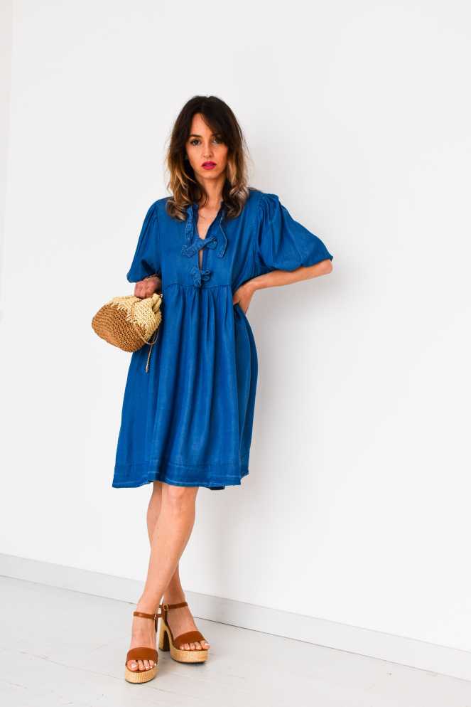 Abito con fiocco in denim ROSA  - 1