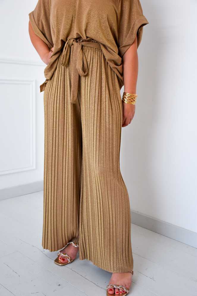 JAEL Golden Pleated Pants  - 1