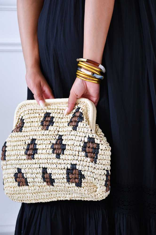 CHARLIE Clutch de rafia con estampado de leopardo Noho - 1