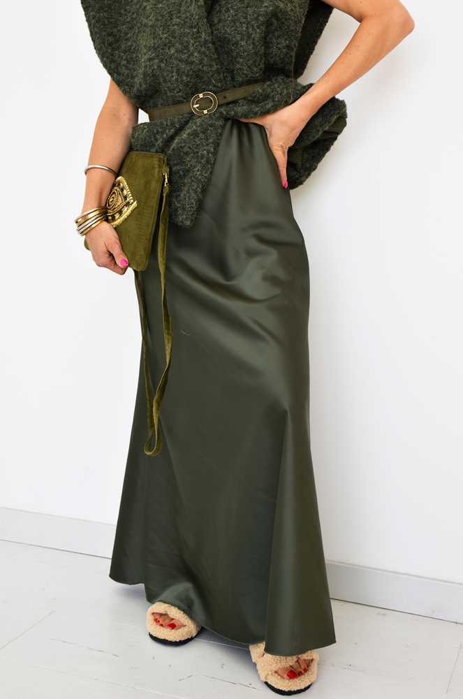 Khaki Satin Skirt ETHANE Noho - 2