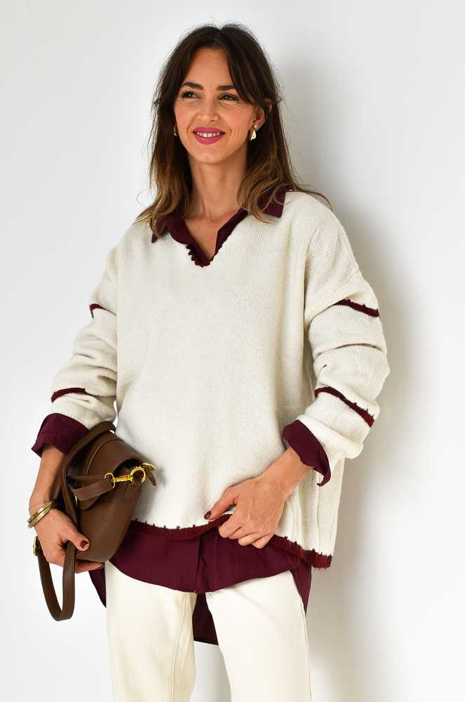 Pull Brodé Bordeaux OPHELIE Noho - 1