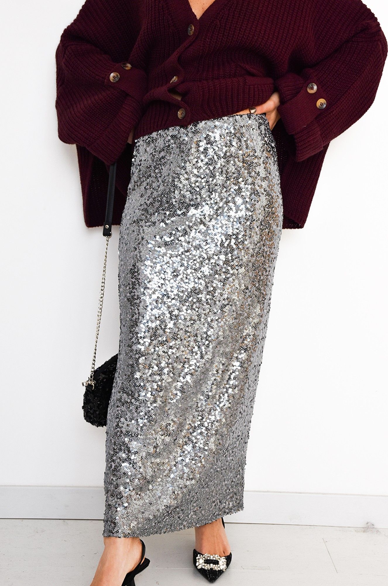 Jupe sequin argent best sale