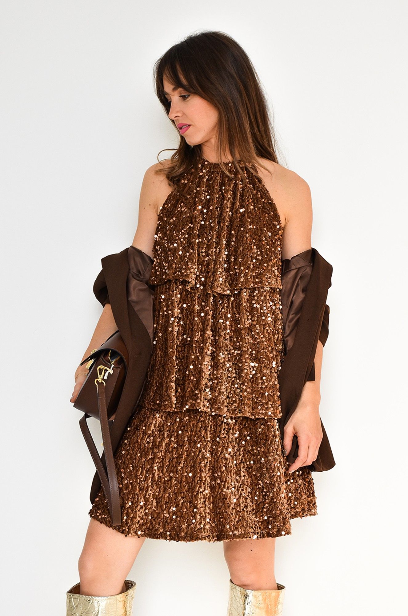 Robe Sequins Camel IVY Noho - 1