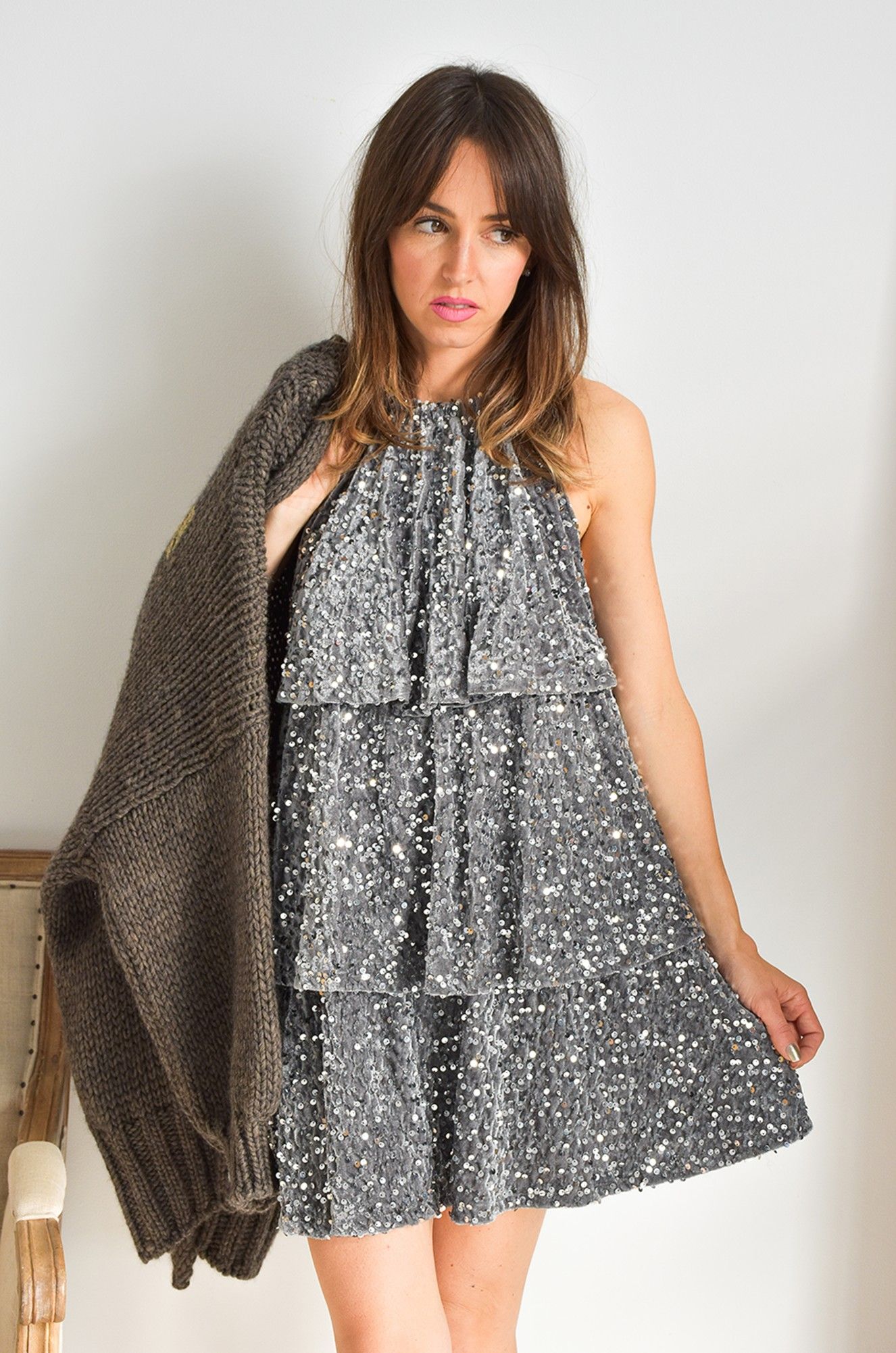 Robe Sequins Grise IVY Noho - 1