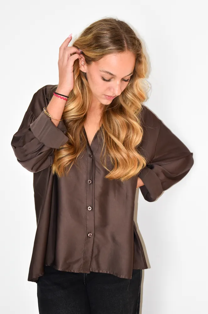 Chemise Satinée Marron LOUISA